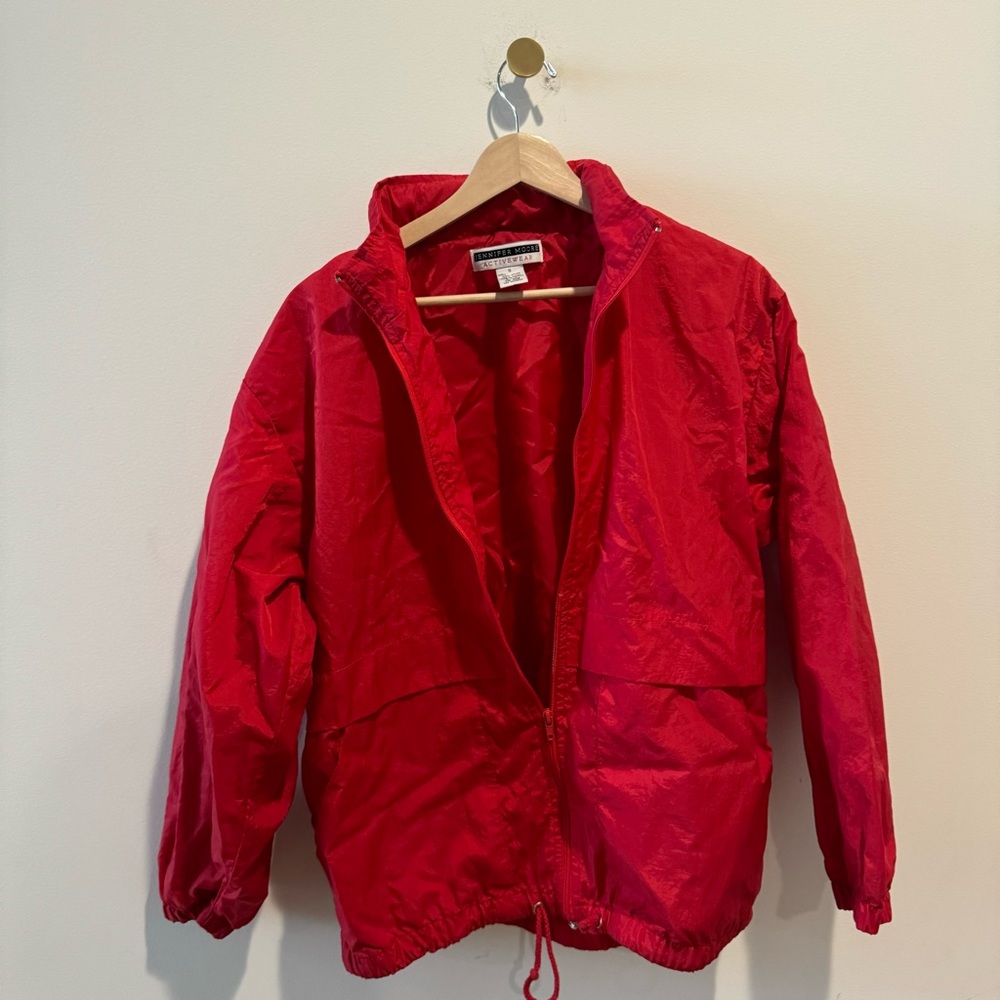 Vintage Red Windbreaker lightweight Rain Nylon Jacket Size Small Womens
